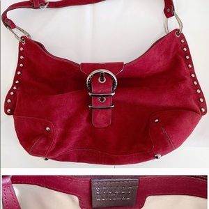 Stuart Weitzman Studdded Suede Convertible Bag Red